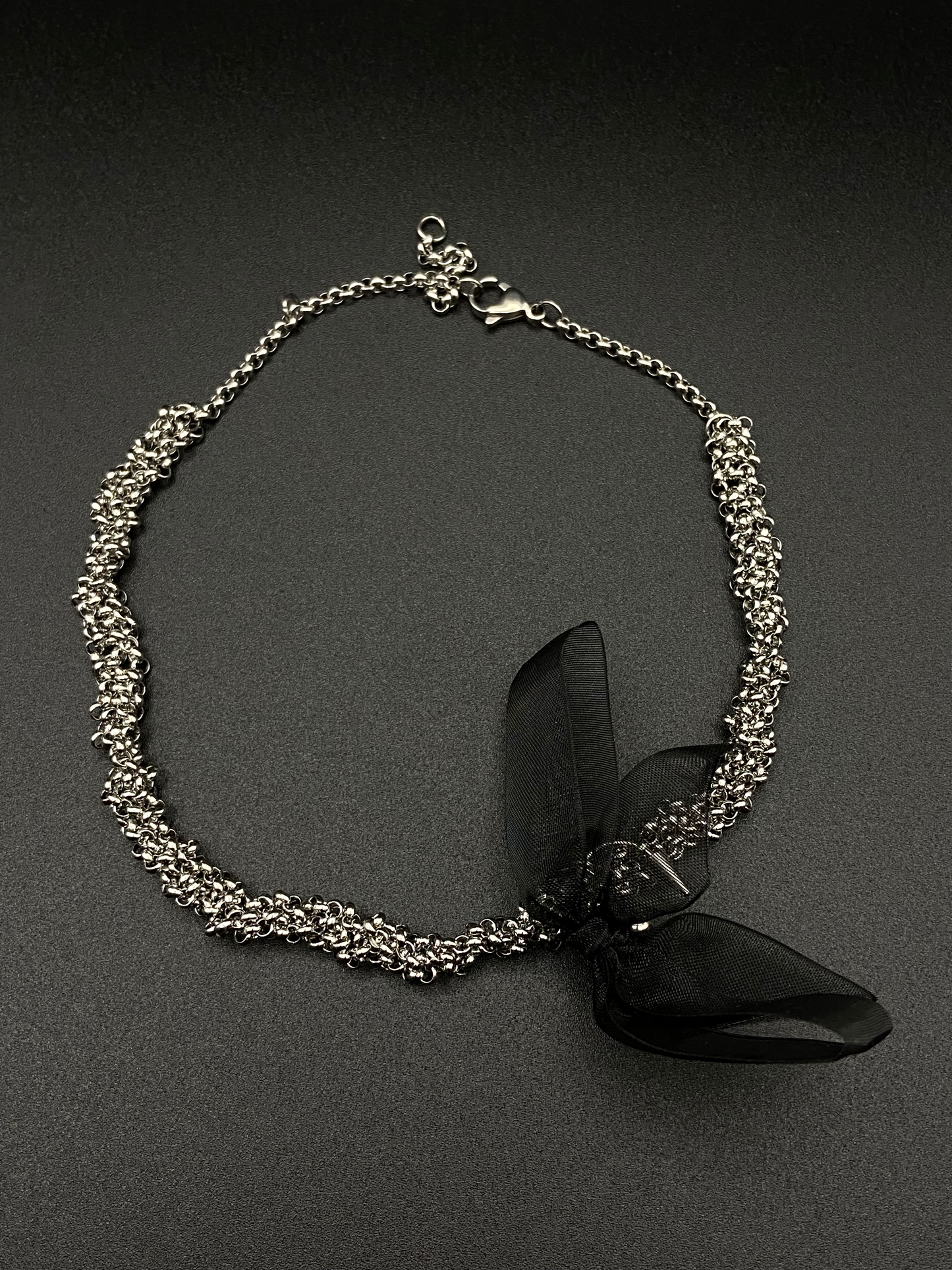 Stainless Steel Chain Choker with Black Bow