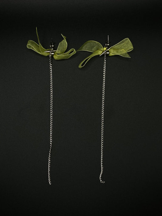 Yellow bow chain earrings