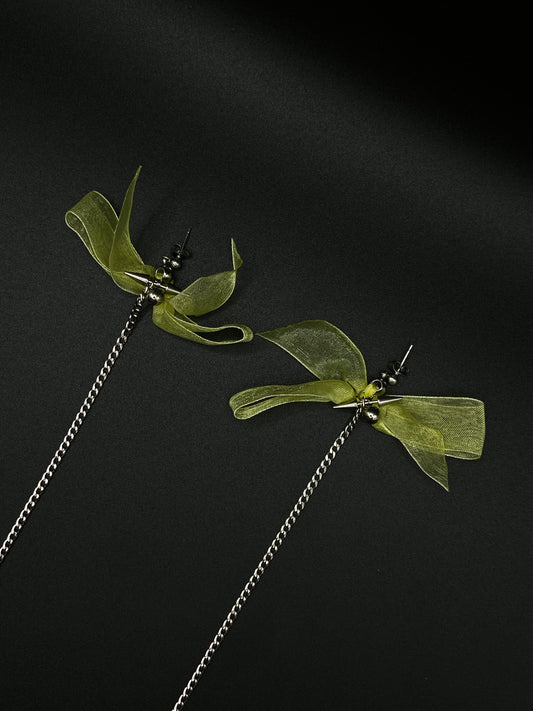 Yellow bow chain earrings