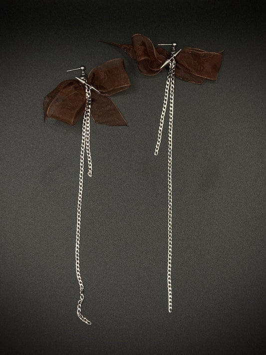 Brown bow chain earrings