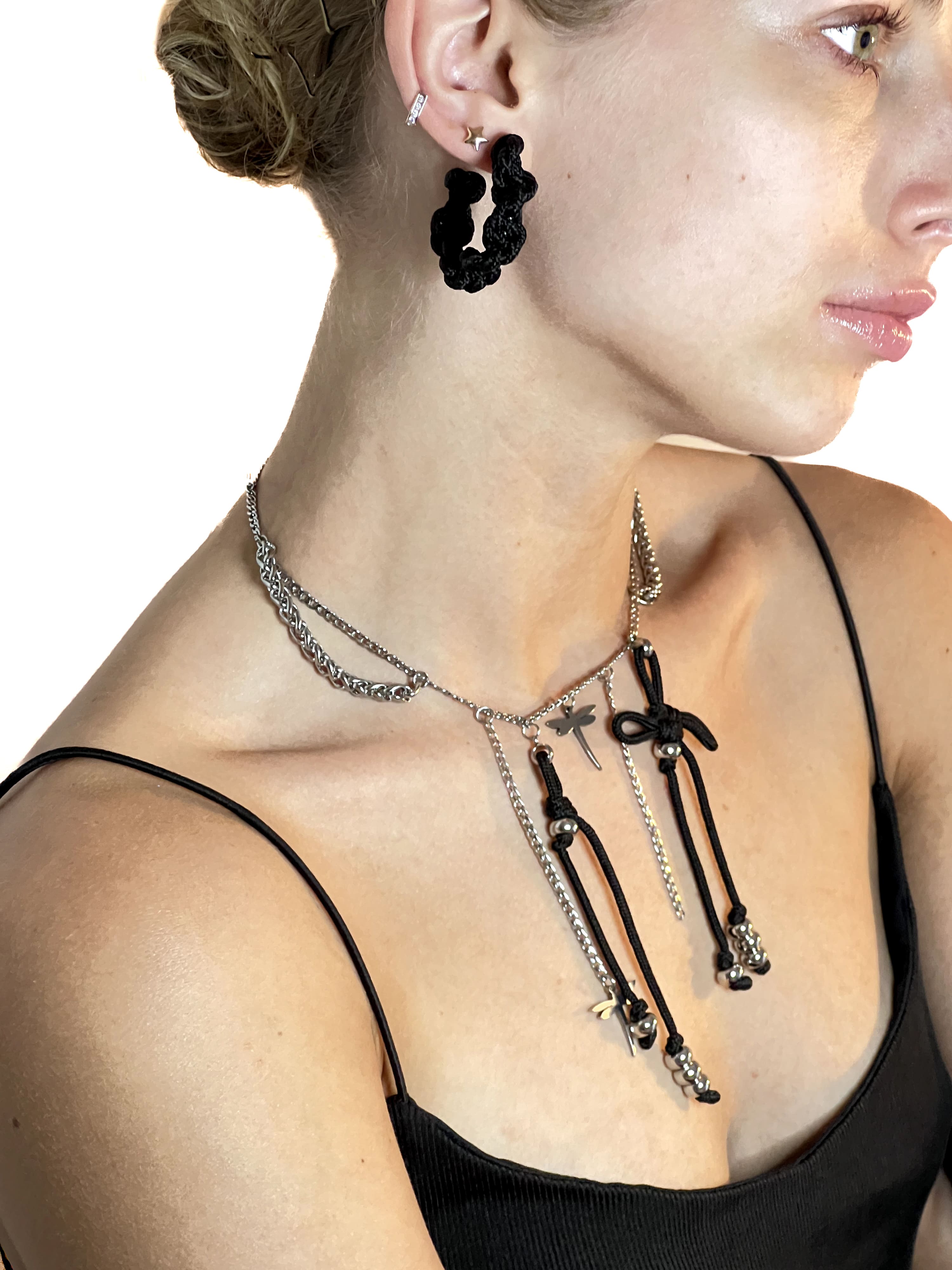 Black Lucky Knot chain necklace