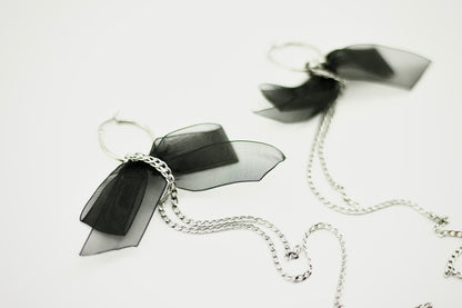 Black bow chain earrings