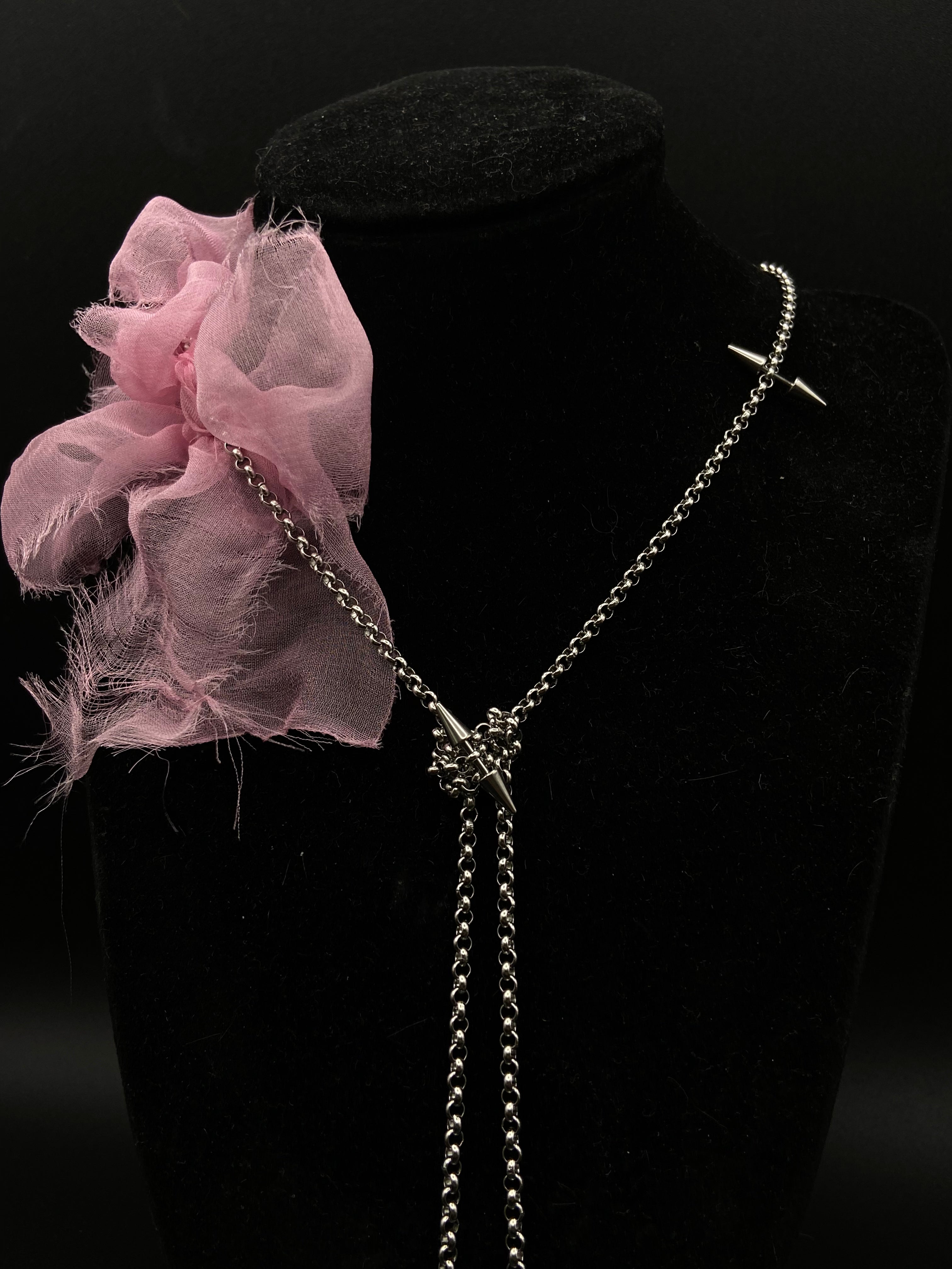 Pink silk chain necklace