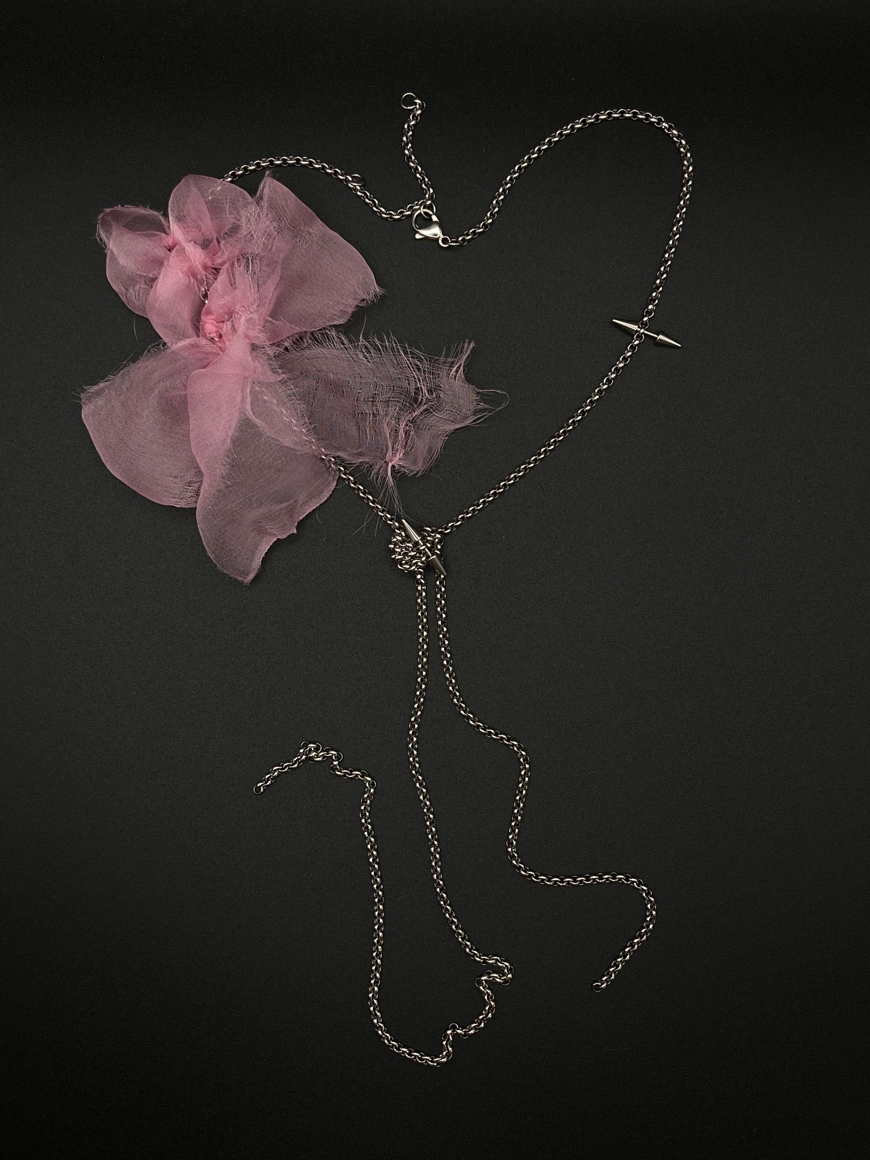 Pink silk chain necklace