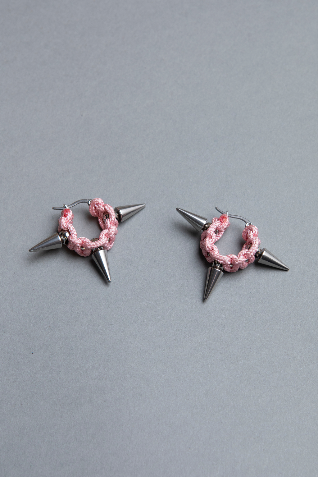 Pink spiky stainless steel punk style unisex hoop earrings