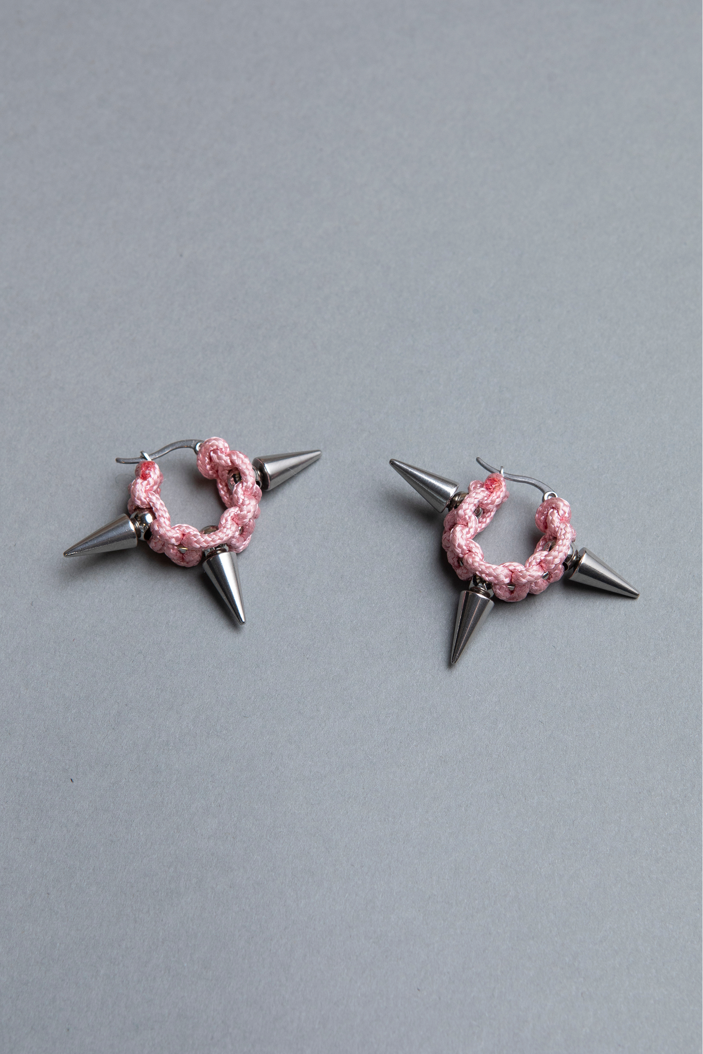 Pink spiky stainless steel punk style unisex hoop earrings