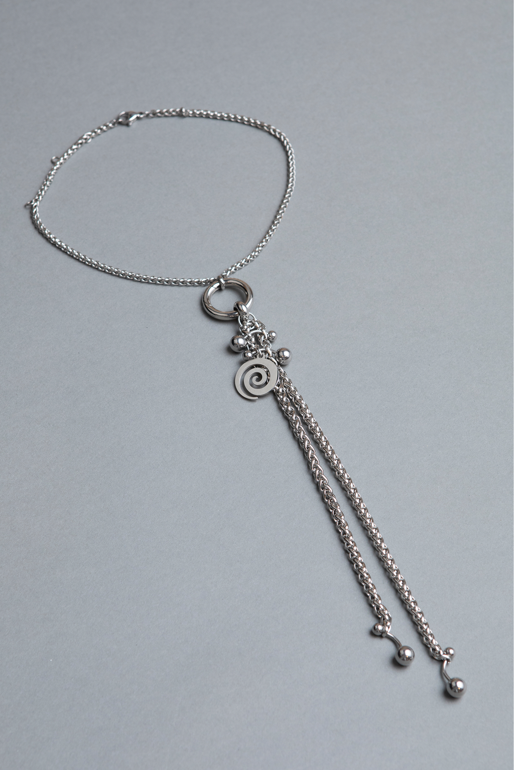 Stainless steel spiral stylish statement tie necklace 