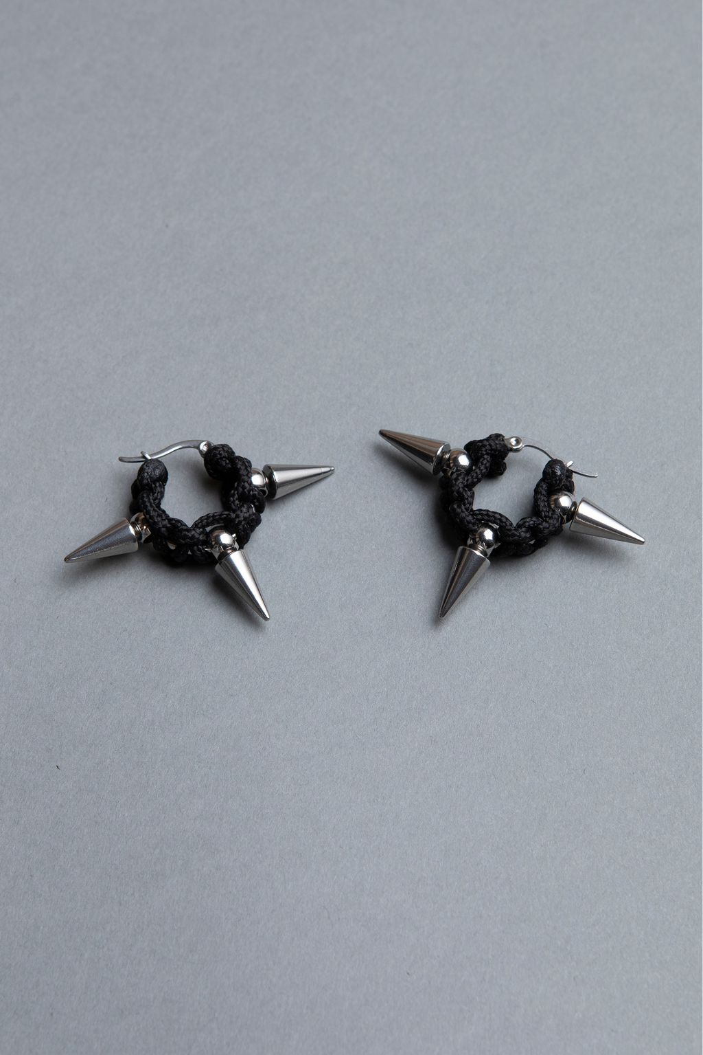 Black spiky stainless steel punk style unisex hoop earrings