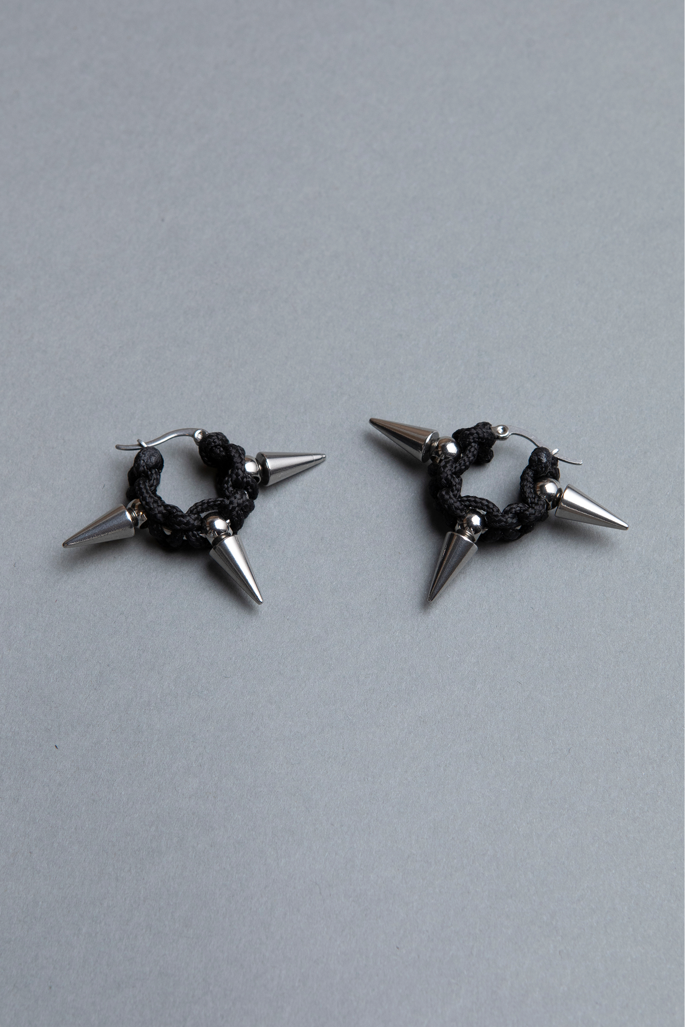 Black spiky stainless steel punk style unisex hoop earrings