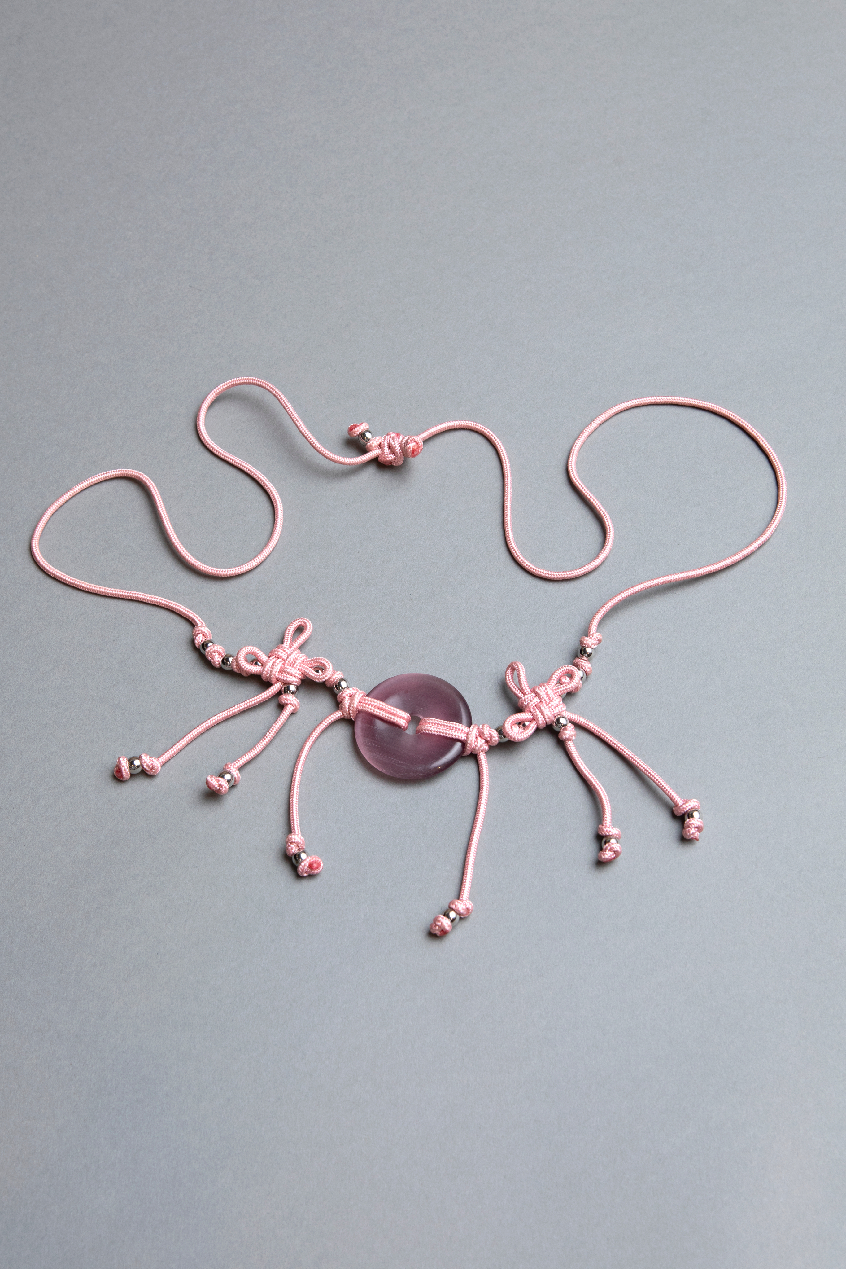 multifunctional natural stone cat eye pink cord belt necklace chocker headband statement piece