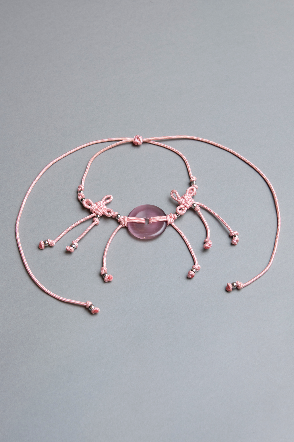 pink handmade statement multifunctional necklace/belt with pink cat eye natural stone 