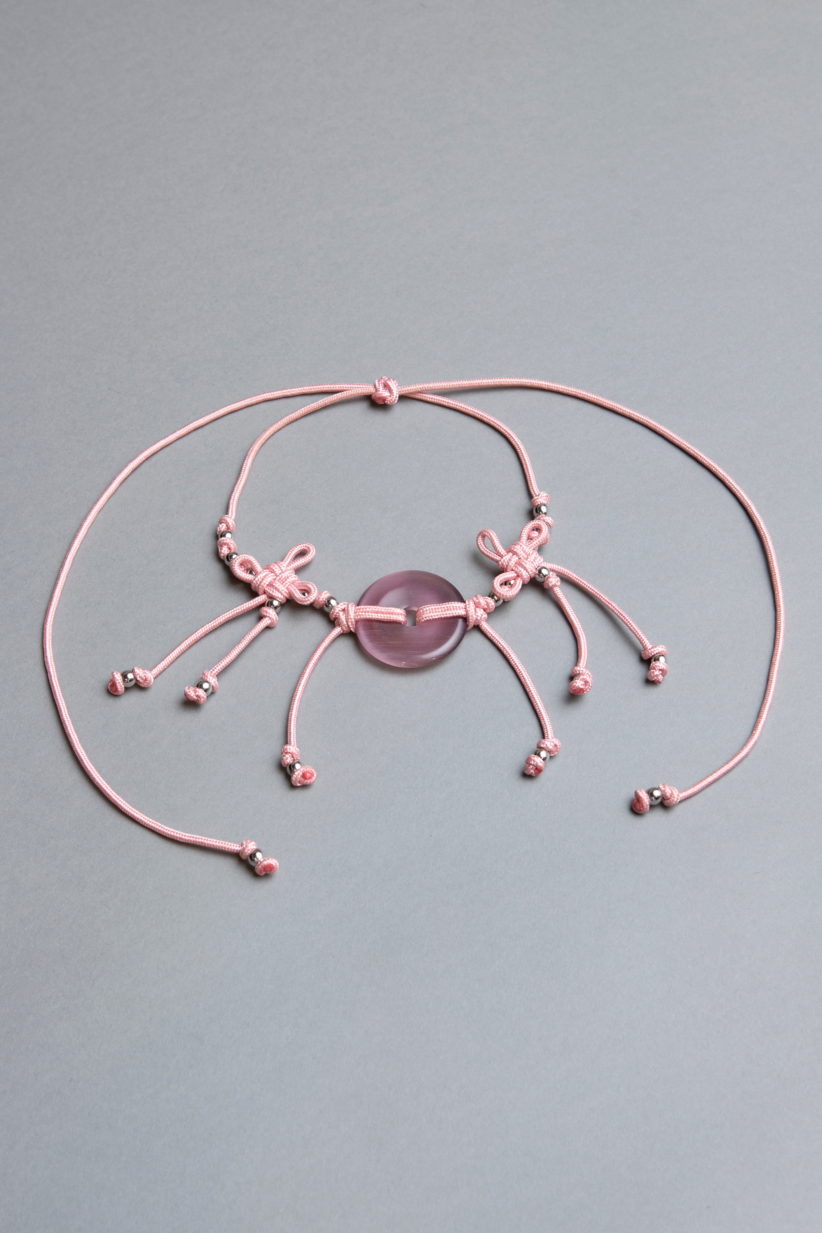 pink handmade statement multifunctional necklace/belt with pink cat eye natural stone 