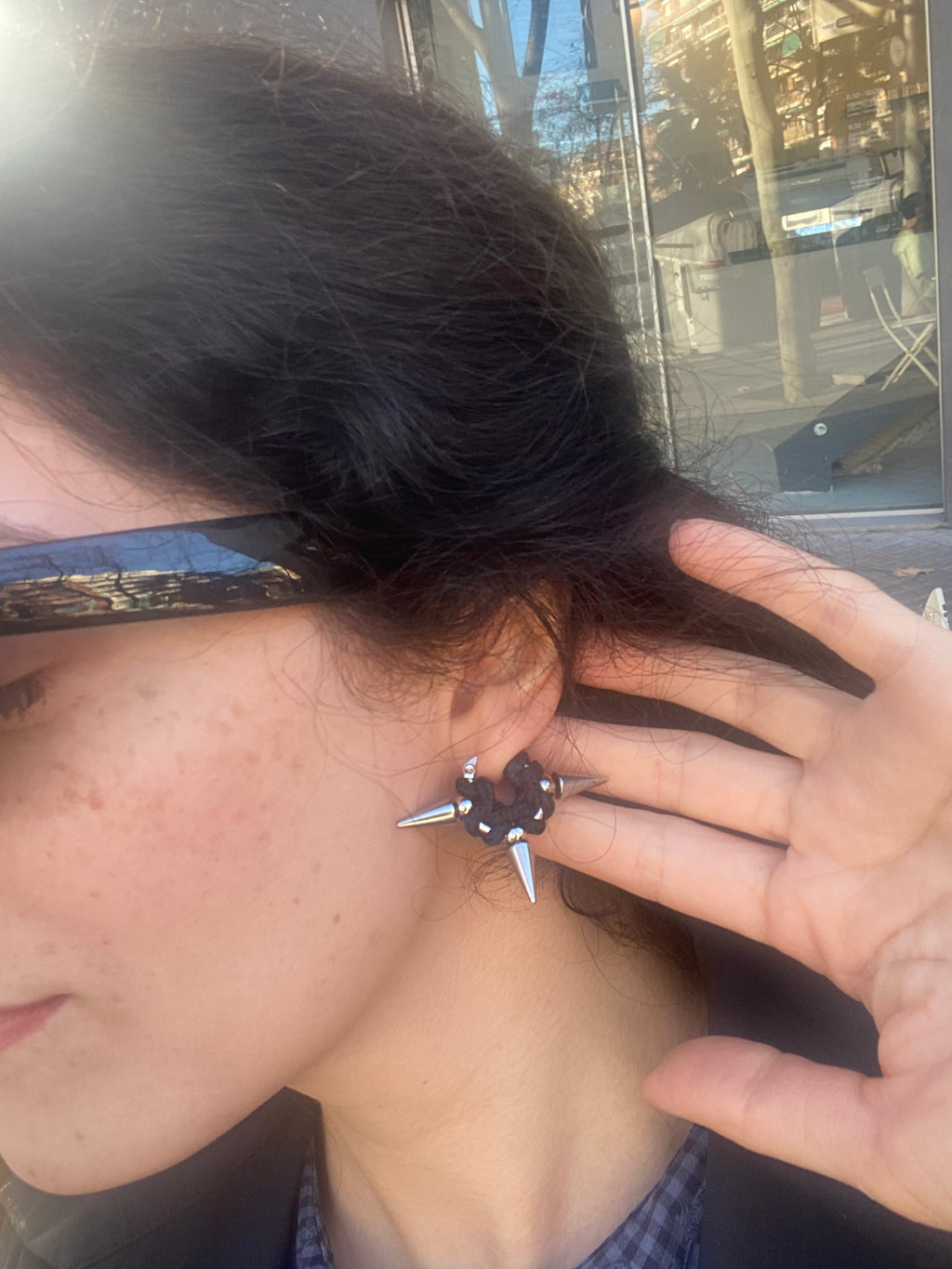 Black spiky stainless steel punk style unisex hoop earrings