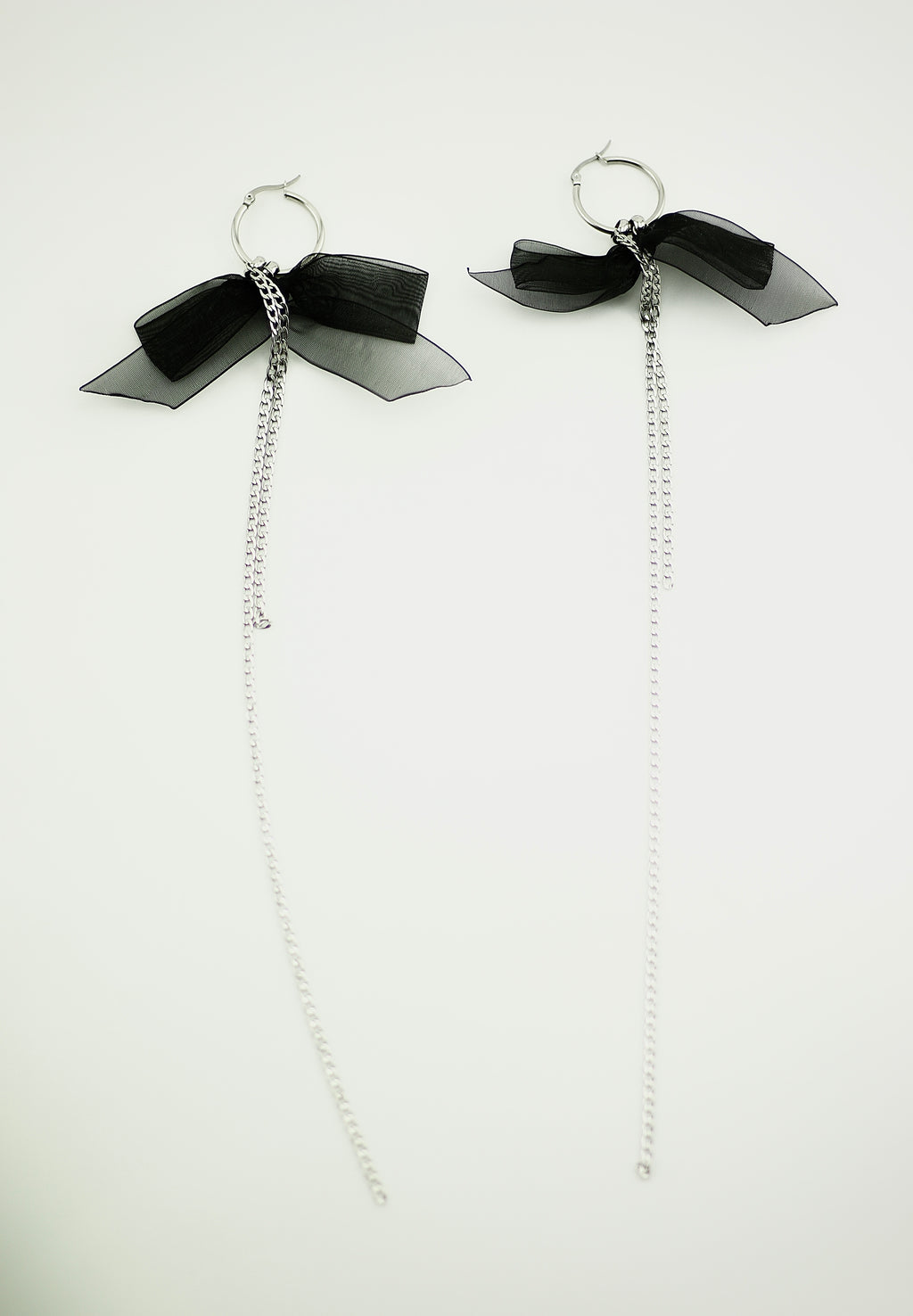 stainless steel black bow cute long playful chain hoop earrings