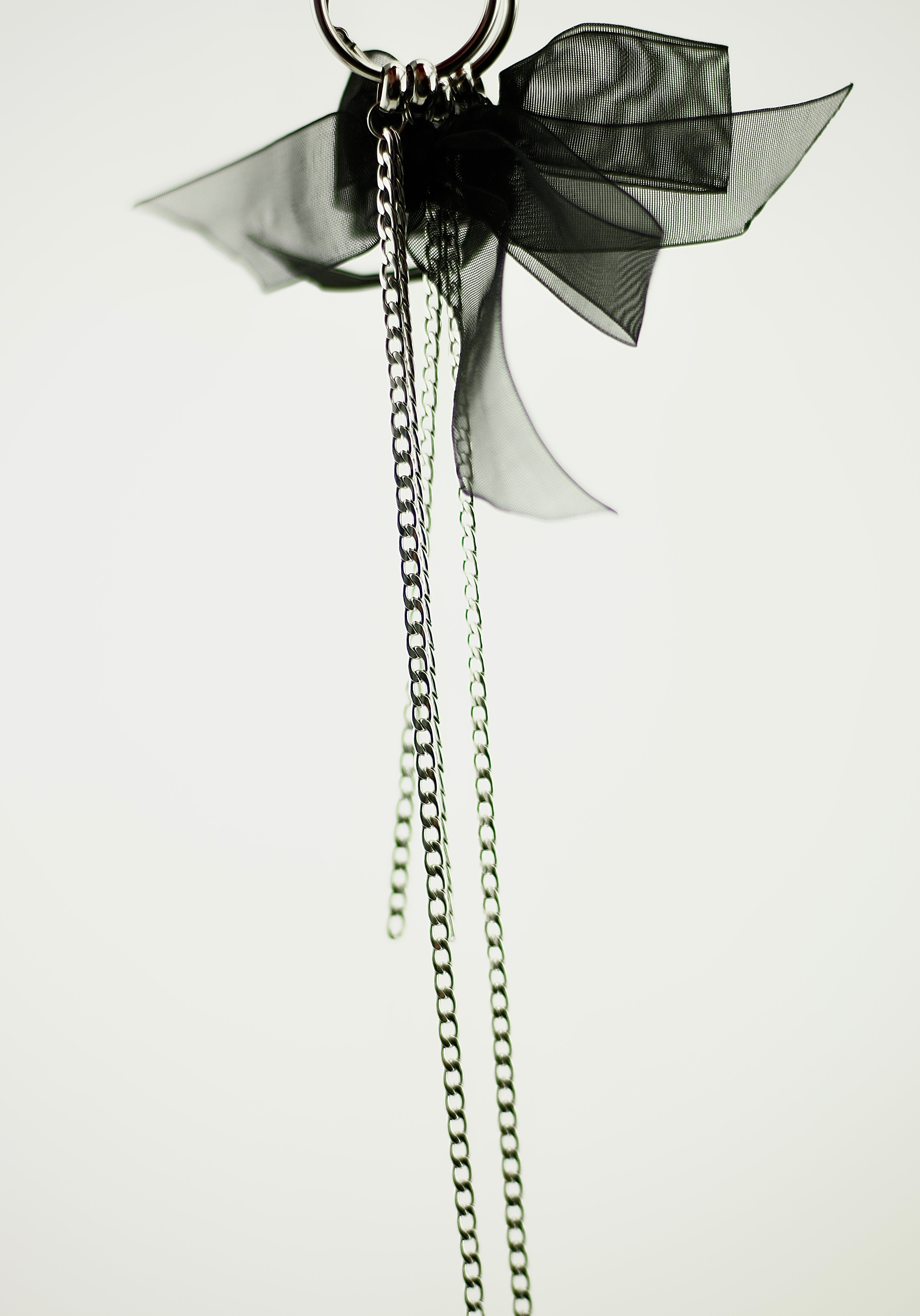 stainless steel black bow cute long playful chain hoop earrings